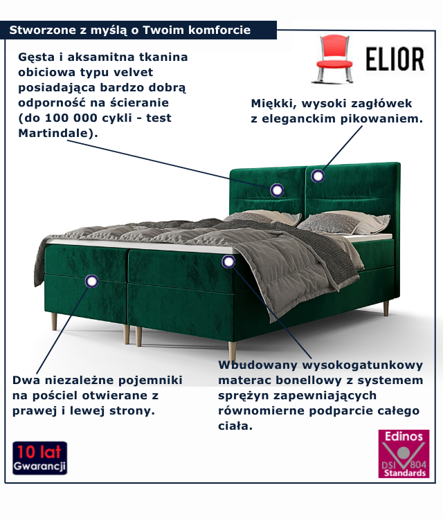 Łóżko kontynentalne w kolorze zielonym Velinar