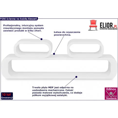 Zestaw białych półek ściennych Mins 3X infografika