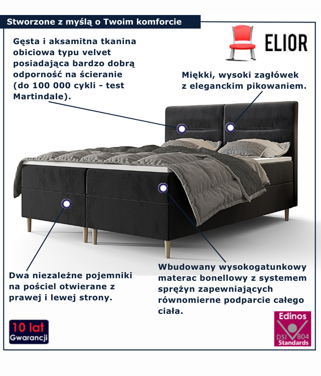 Łóżko kontynentalne w kolorze grafitowym Velinar