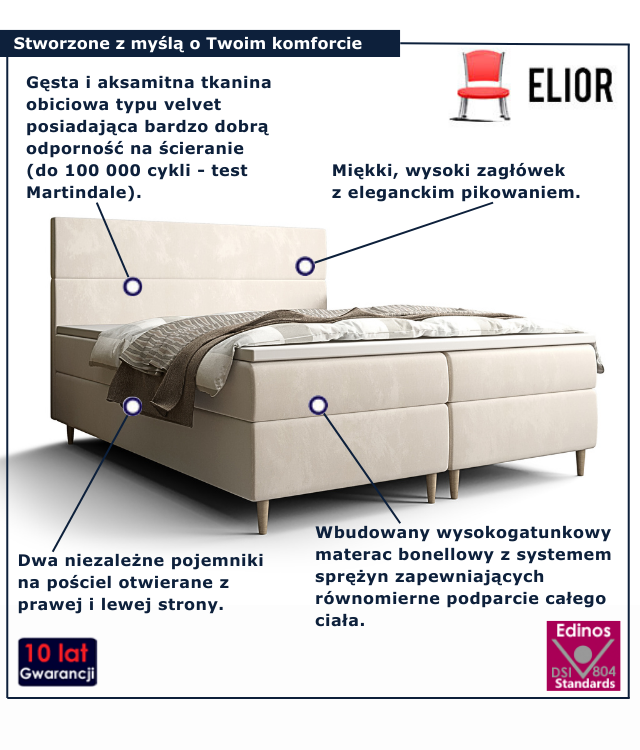 Łóżko kontynentalne w kolorze beżowym Solvion