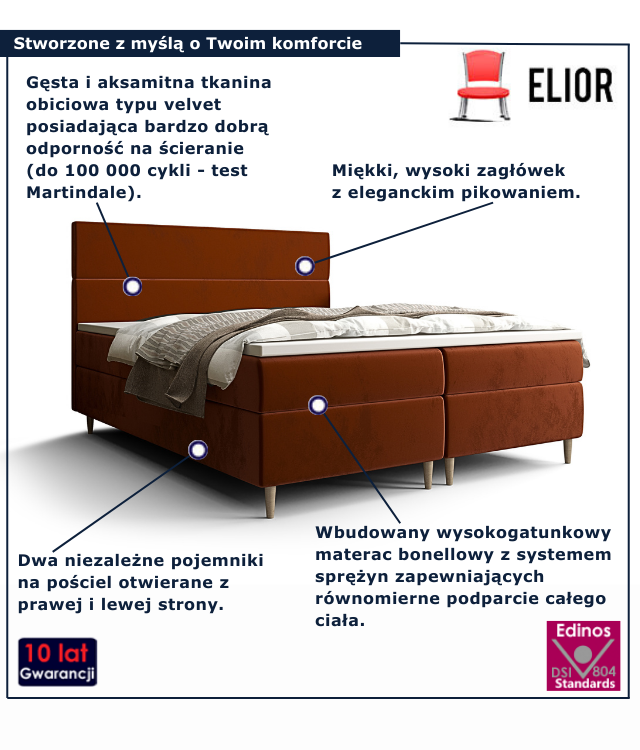 Łóżko kontynentalne w kolorze cynamonowym Solvion