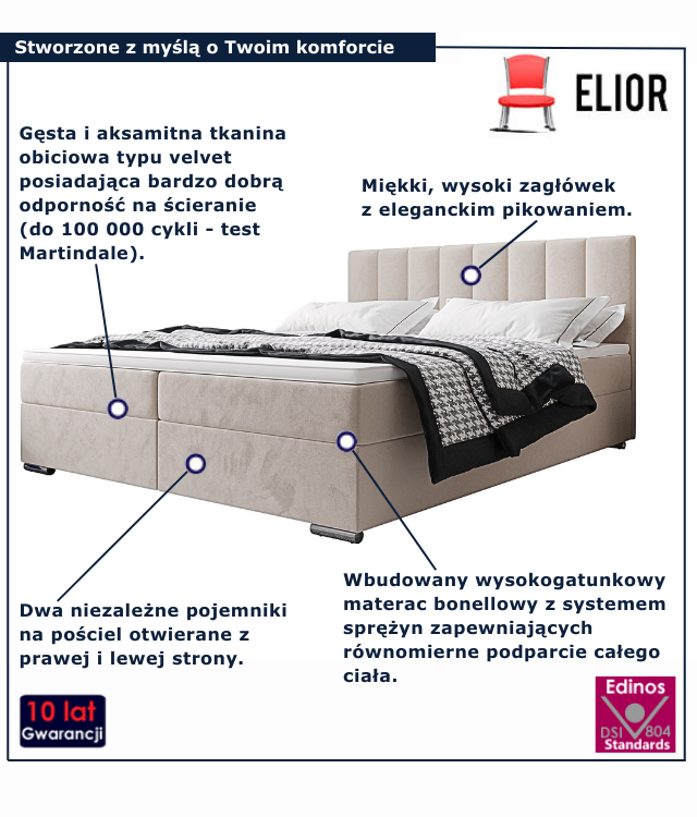Łóżko kontynentalne w kolorze beżowym Zavire