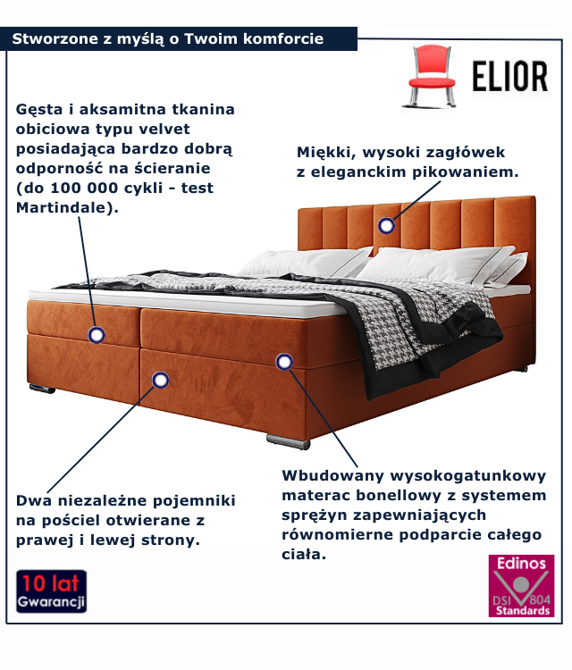 Łóżko kontynentalne w kolorze cynamonowy Zavire