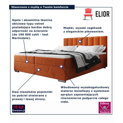 Cynamonowe łóżko welurowe Zavire