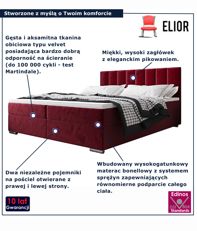 Łóżko kontynentalne w kolorze czerwonym Zavire