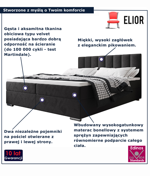 Łóżko kontynentalne w kolorze grafitowym Zavire