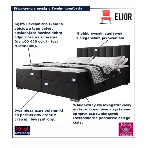 Pikowane welurowe łóżko grafitowe Zavire