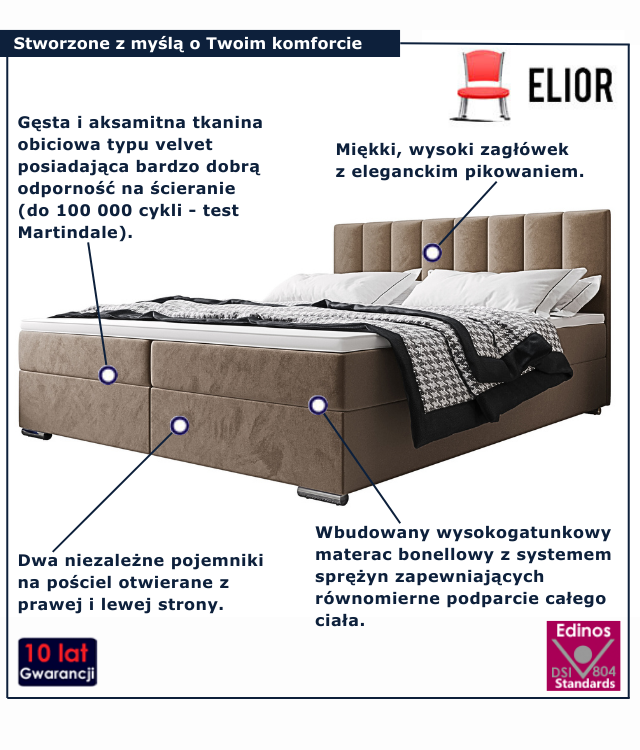 Łóżko kontynentalne w kolorze jasnobrązowym Zavire