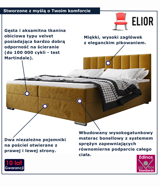 Łóżko kontynentalne w kolorze musztardowym Zavire