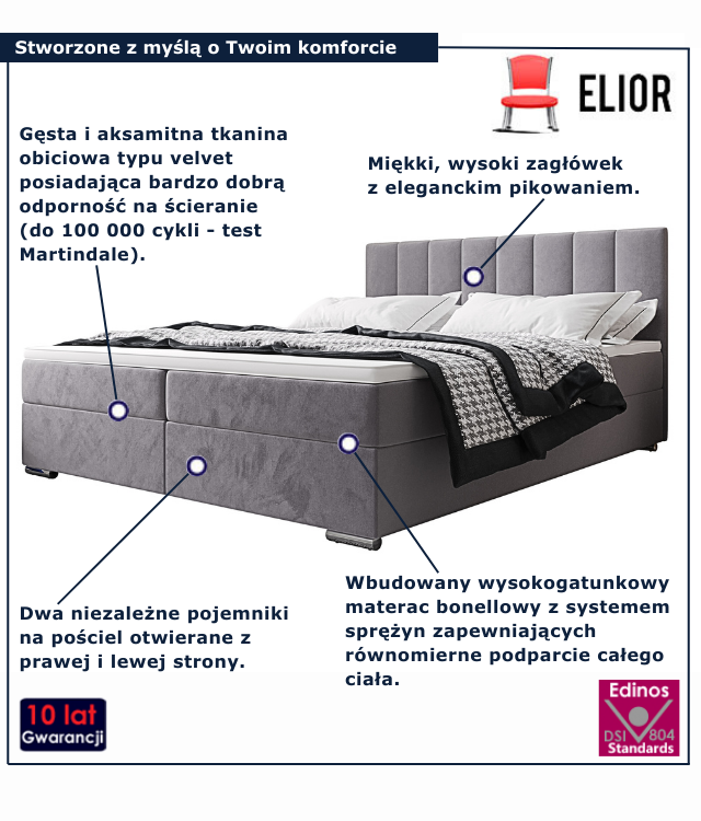 Łóżko kontynentalne w kolorze szarym Zavire