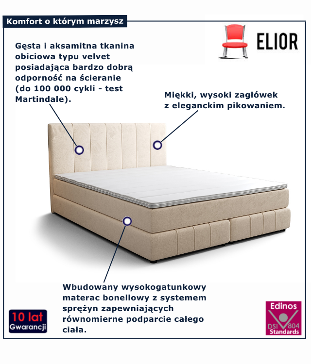 Łóżko kontynentalne w kolorze beżowym Ardenis