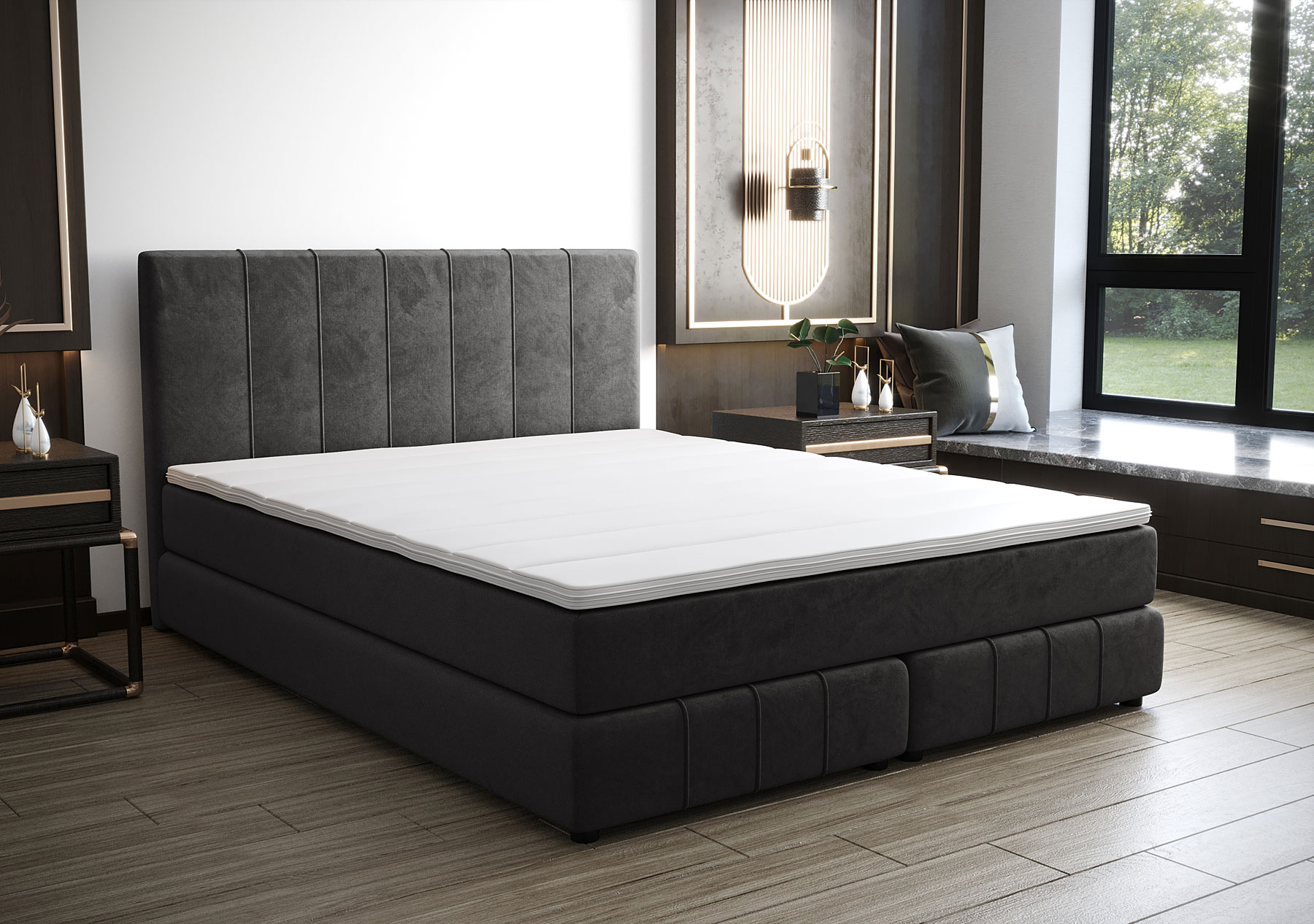 Aranżacja wnętrza z łóżkiem welurowym Ardenis