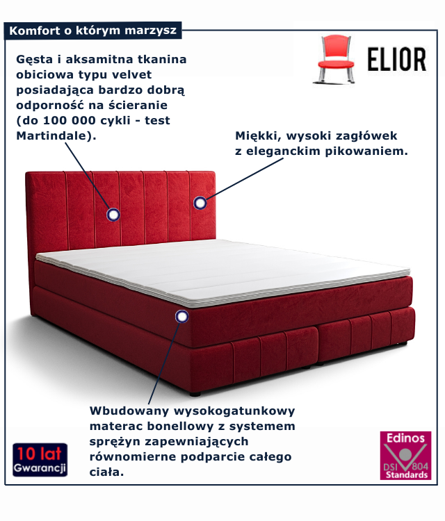 Łóżko kontynentalne w kolorze czerwonym Ardenis