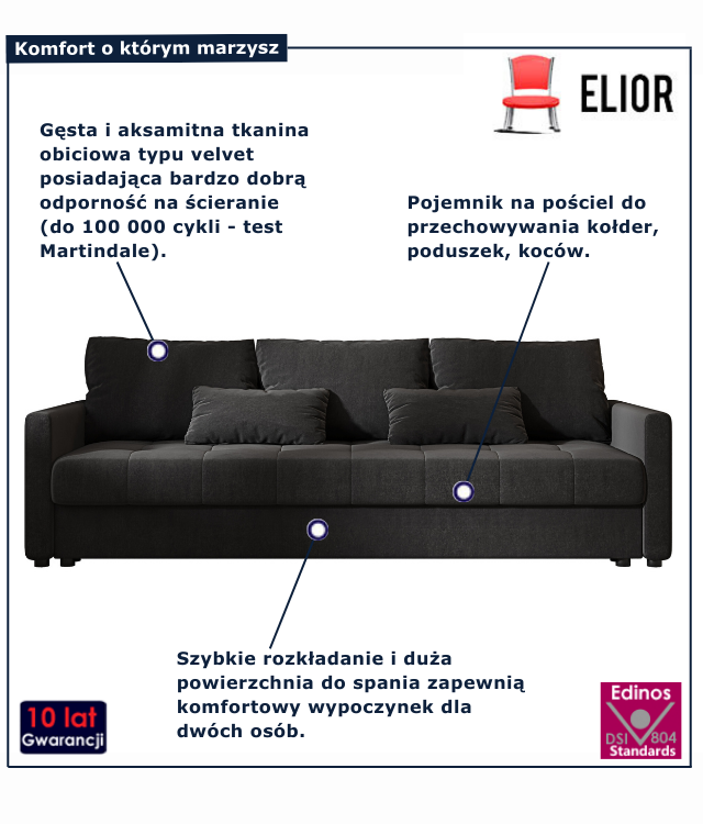 Ciemnoszara sofa rozkładana Vilmira
