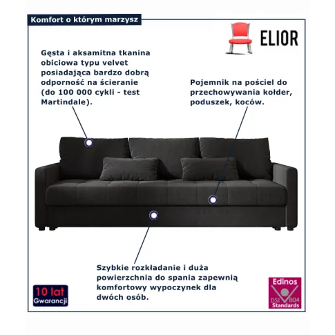 Welurowa szara sofa Vilmira