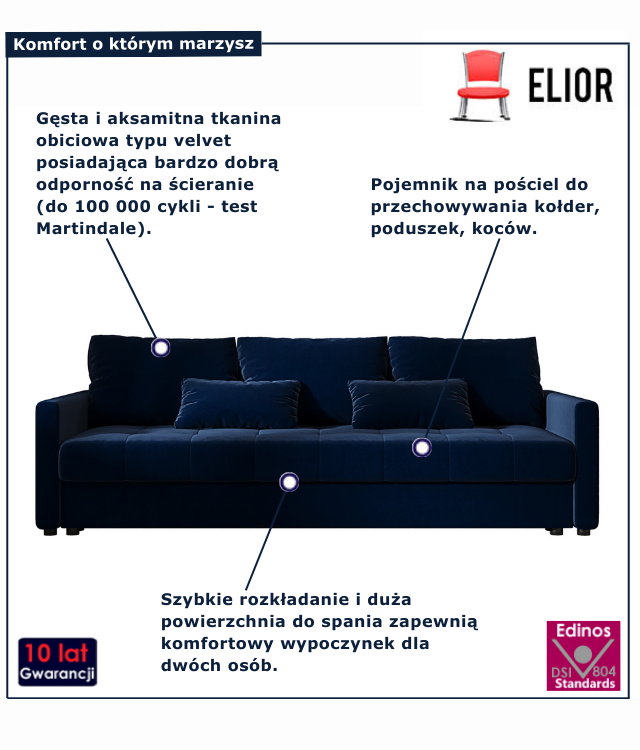 Granatowa sofa rozkładana Vilmira