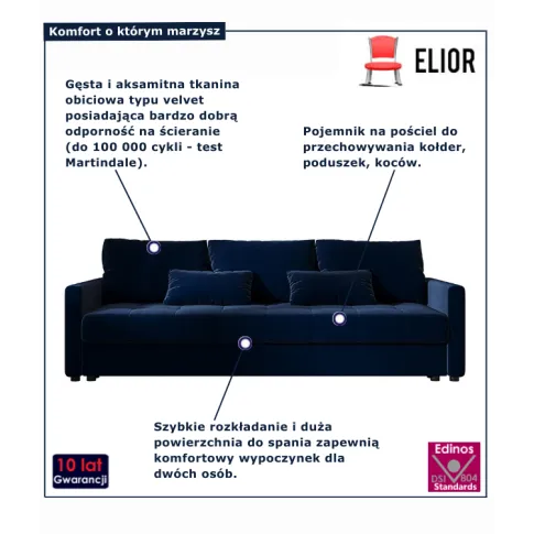 Granatowa rozkładana sofa Vilmira