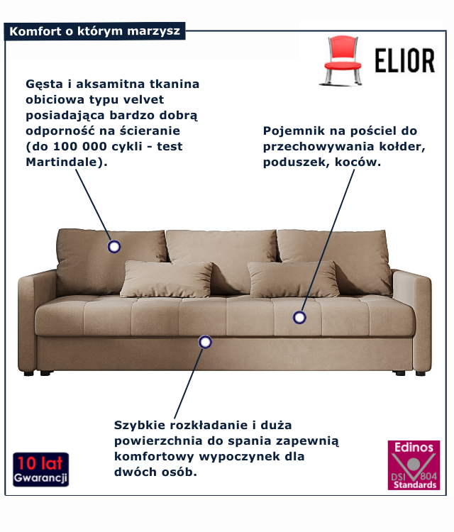 Jasnobrązowa sofa rozkładana Vilmira