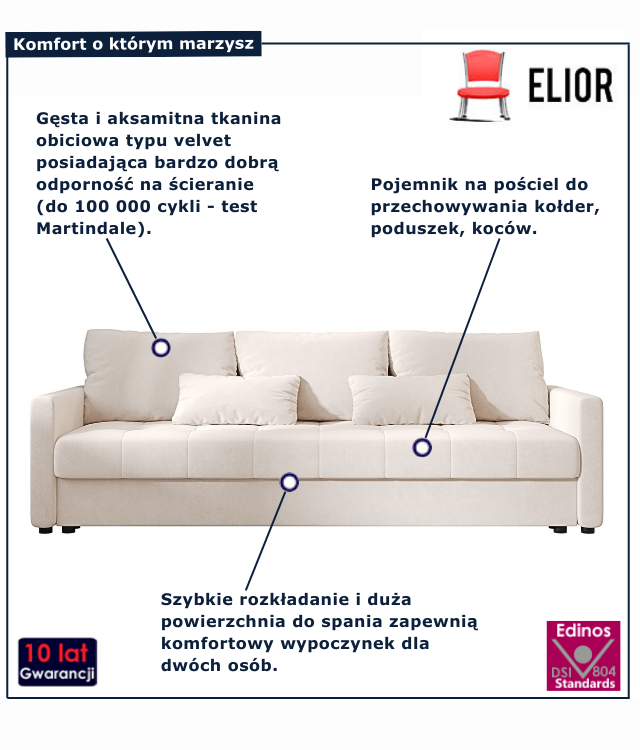 Kremowa sofa rozkładana Vilmira