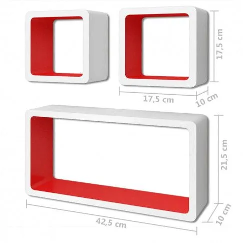 Wymiary zestawu biało-czerwonych półek ściennych Lara 3X
