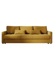 Musztardowa rozkładana sofa welurowa z pojemnikiem - Vilmira w sklepie Edinos.pl