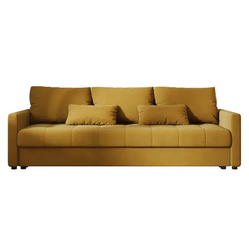 Musztardowa sofa z pojemnikiem na pościel Vilmira