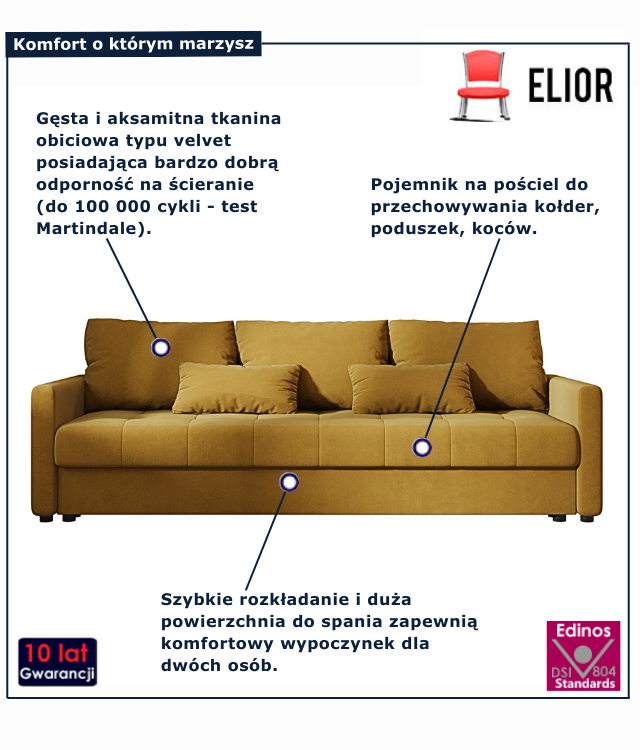 Sofa rozkładana w kolorze musztardowym Vilmira
