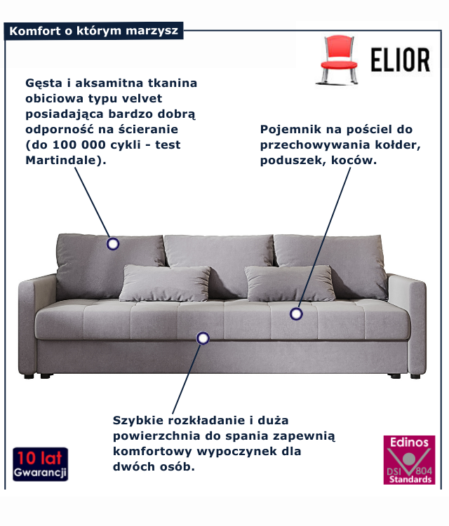 Sofa rozkładana w kolorze szarym Vilmira