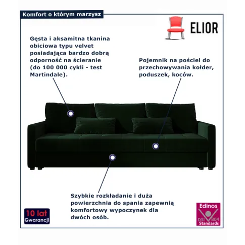 Welurowa rozkładana sofa Vilmira zielony