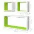 Wymiary zestawu biało-zielonych półek ściennych Lara 3X