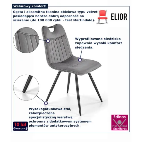 Welurowe krzesło szare Zerrin