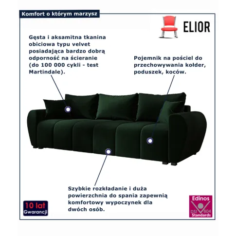 Ciemnozielona tapicerowana sofa Morvani ciemnozielony