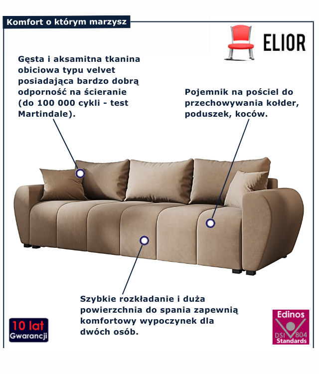 Jasnobrązowa tapicerowana sofa rozkładana Morvani