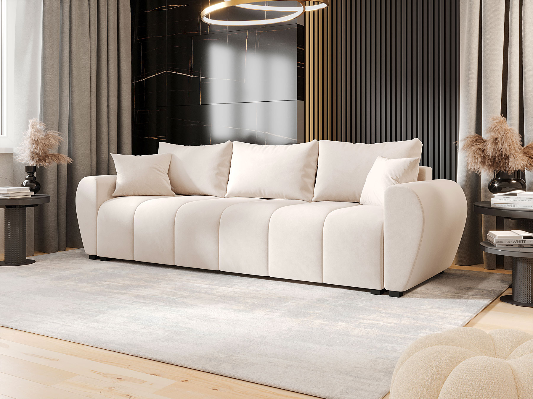 Aranżacja wnętrza z kremową sofą Morvani