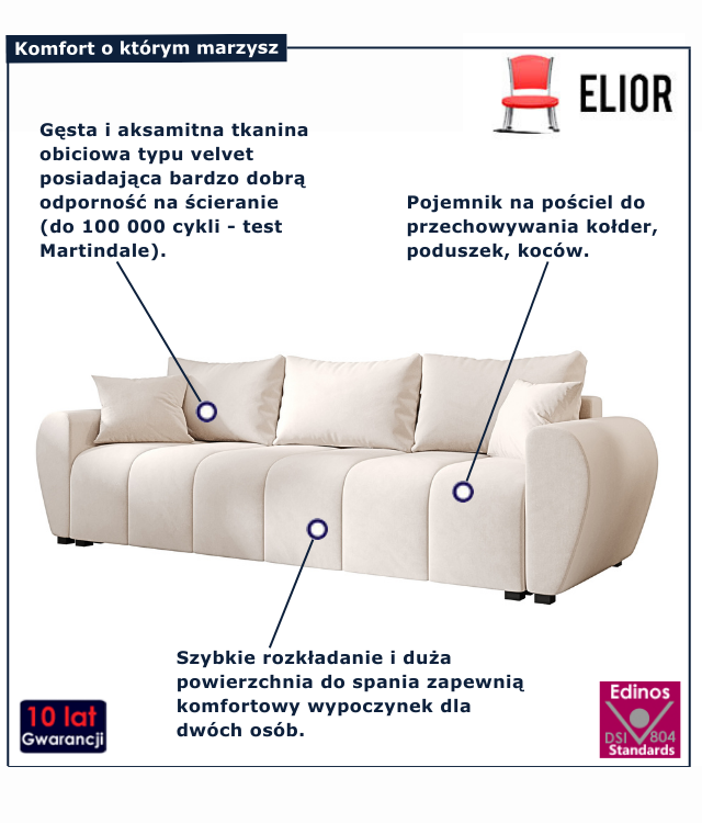 Kremowa tapicerowana sofa rozkładana Morvani