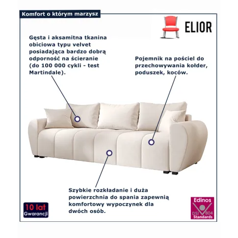 Kremowa sofa z pojemnikiem na pościel  Morvani 