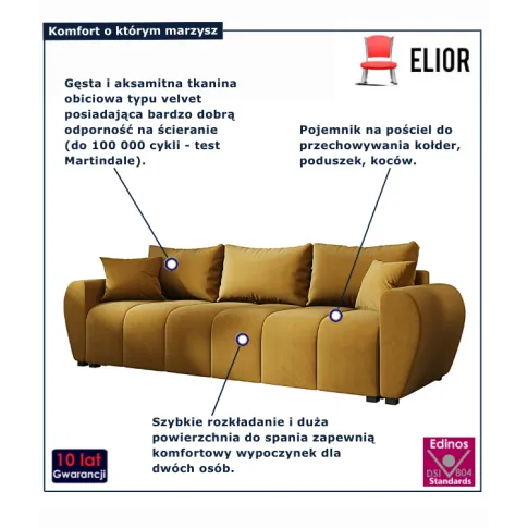 Musztardowa sofa z pojemnikiem Morvani