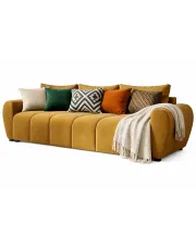 Musztardowa sofa welurowa z pojemnikiem - Morvani w sklepie Edinos.pl