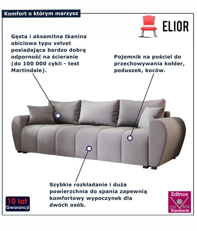 Tapicerowana sofa rozkładana w kolorze szarym Morvani