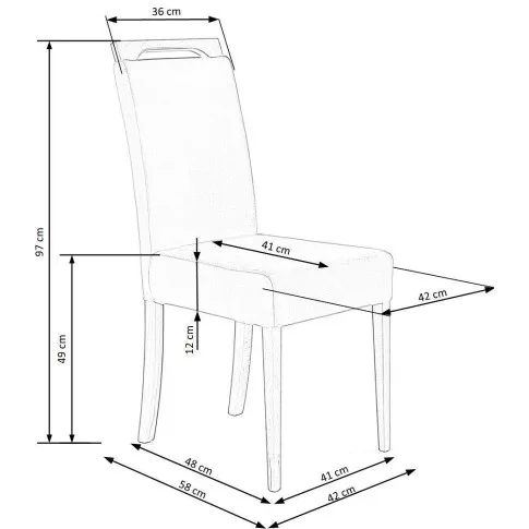 Wymiary techniczne krzesła tapicerowanego Dusk