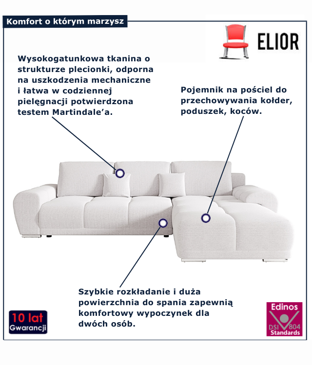 Tapicerowana sofa rozkładana Lavenzo biały