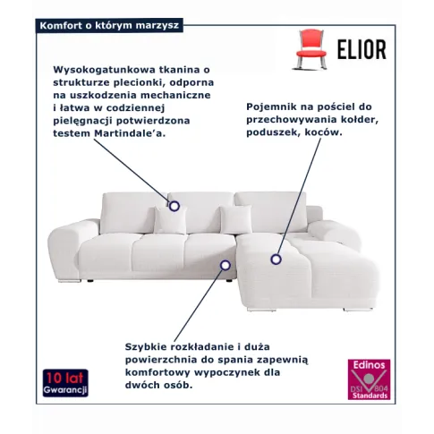 Biały tapicerowany narożnik Lavenzo