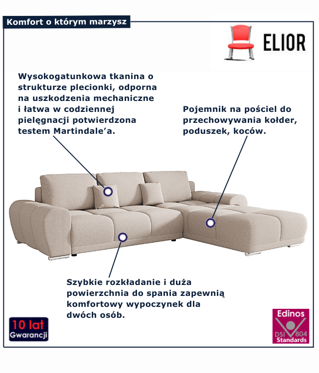 Tapicerowana sofa rozkładana Lavenzo beżowym