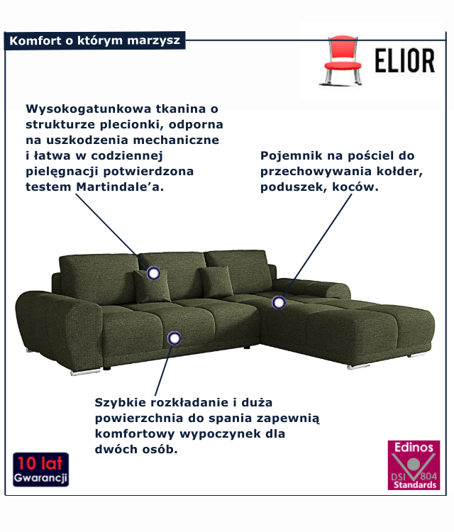 Tapicerowana sofa rozkładana Lavenzo oliwkowy