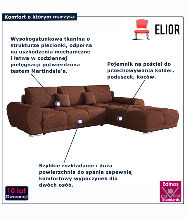 Tapicerowana sofa rozkładana Lavenzo w kolorze ceglastym