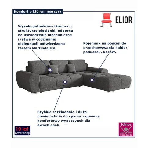 Ciemnoszary nowoczesny narożnik Lavenzo