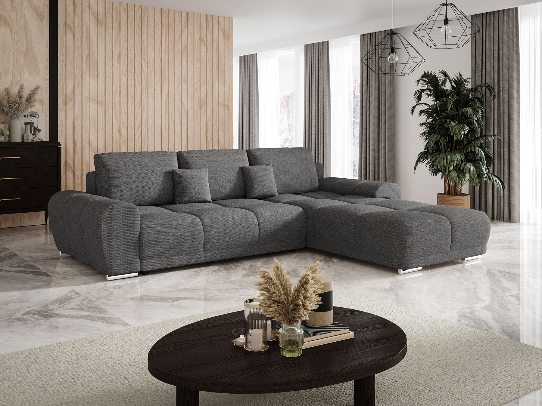 Aranżacja wnętrza z sofą w kolorze ciemnoszarym Lavenzo