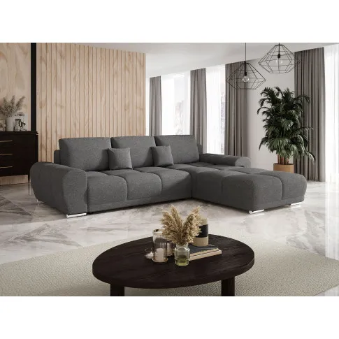 Wizualizacja wnętrza z ciemnoszarym narożnikiem rozkładanym Lavenzo