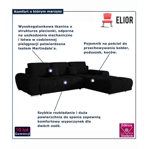 Czarny narożnik tapicerowany Lavenzo