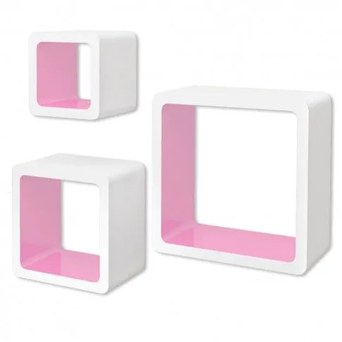 Komplet biało-różowych półek wiszących Luca 3X